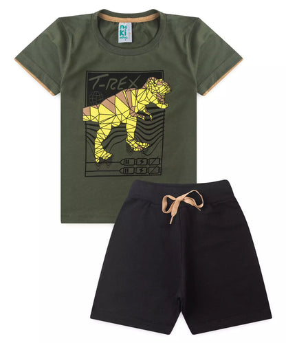 Conjunto de Verão para Menino em Dinossauro Verde