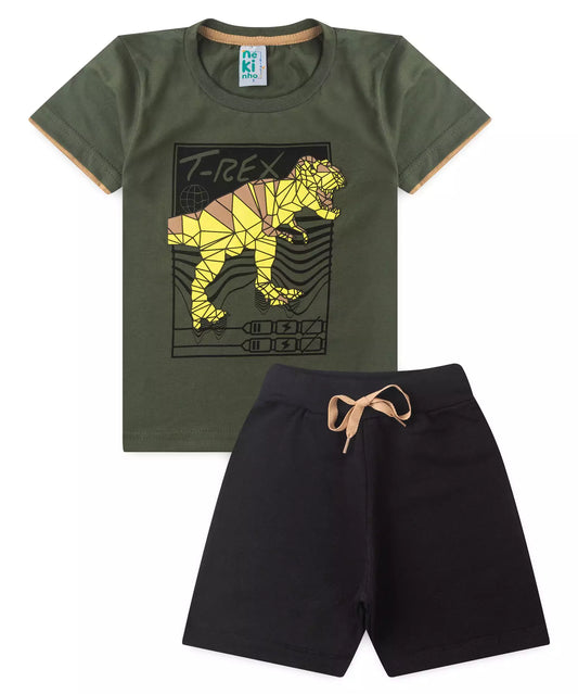 Conjunto de Verão para Menino em Dinossauro Verde