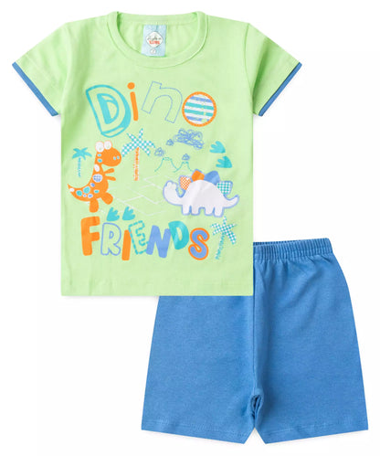 Conjunto de Verão para Menino em Dinossauro em Verde