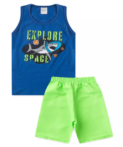 Conjunto de Verão para Menino Explore Space Azul