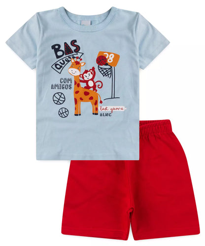 Conjunto de Verão para Menino Girafinha Azul