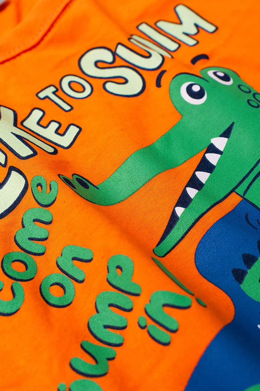 Conjunto de Verão para Menino Jacaré Nadador Laranja