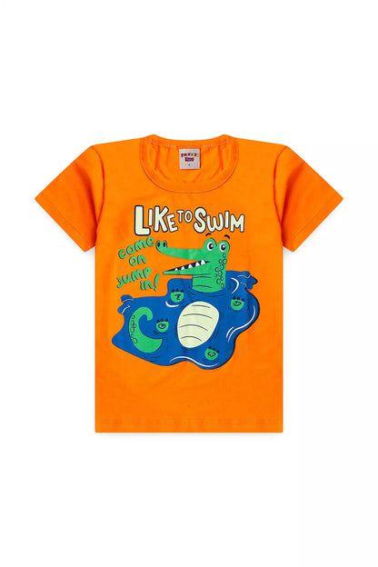 Conjunto de Verão para Menino Jacaré Nadador Laranja