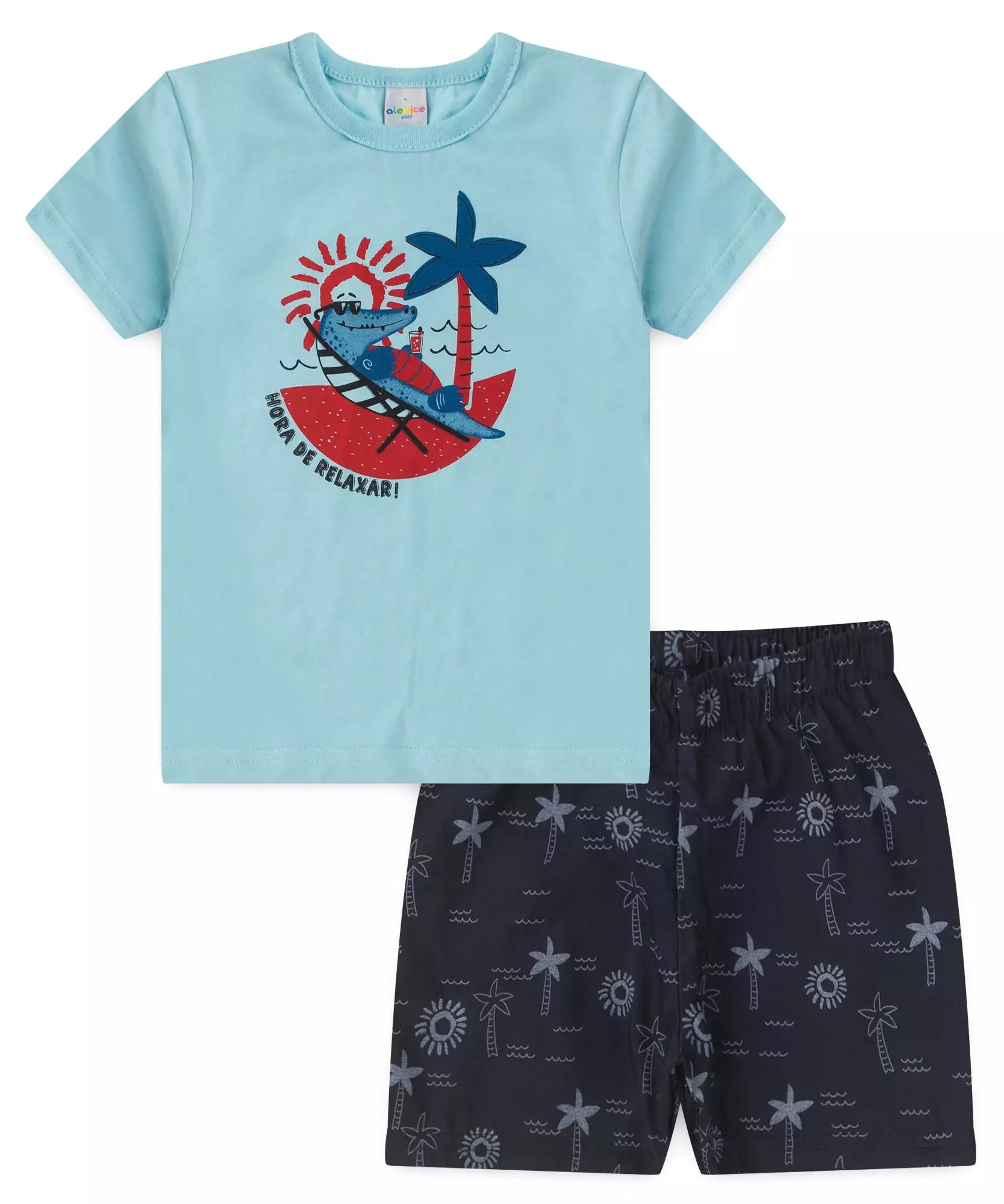 Conjunto de Verão para Menino Jacarezinho Azul