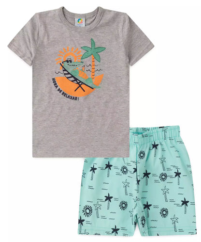 Conjunto de Verão para Menino Jacarezinho Mescla