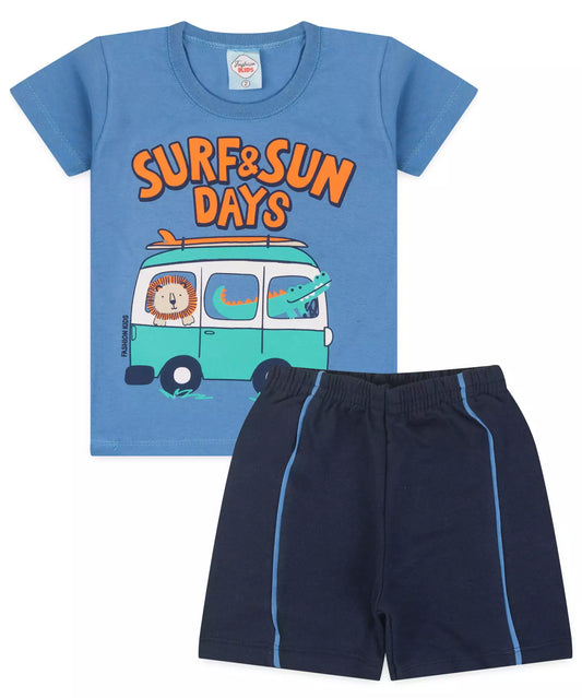 Conjunto de Verão para Menino Kombi Azul