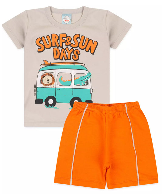 Conjunto de Verão para Menino Kombi Cinza