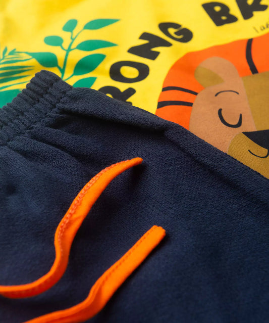 Conjunto de Verão para Menino Leão Valente Amarelo