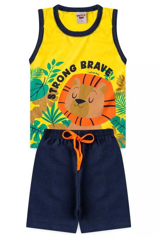 Conjunto de Verão para Menino Leão Valente Amarelo