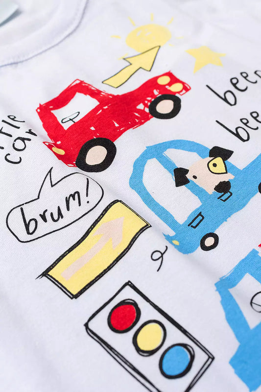 Conjunto de Verão para Menino Little Car Branco
