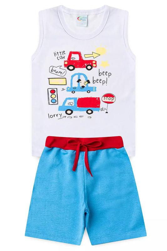 Conjunto de Verão para Menino Little Car Branco