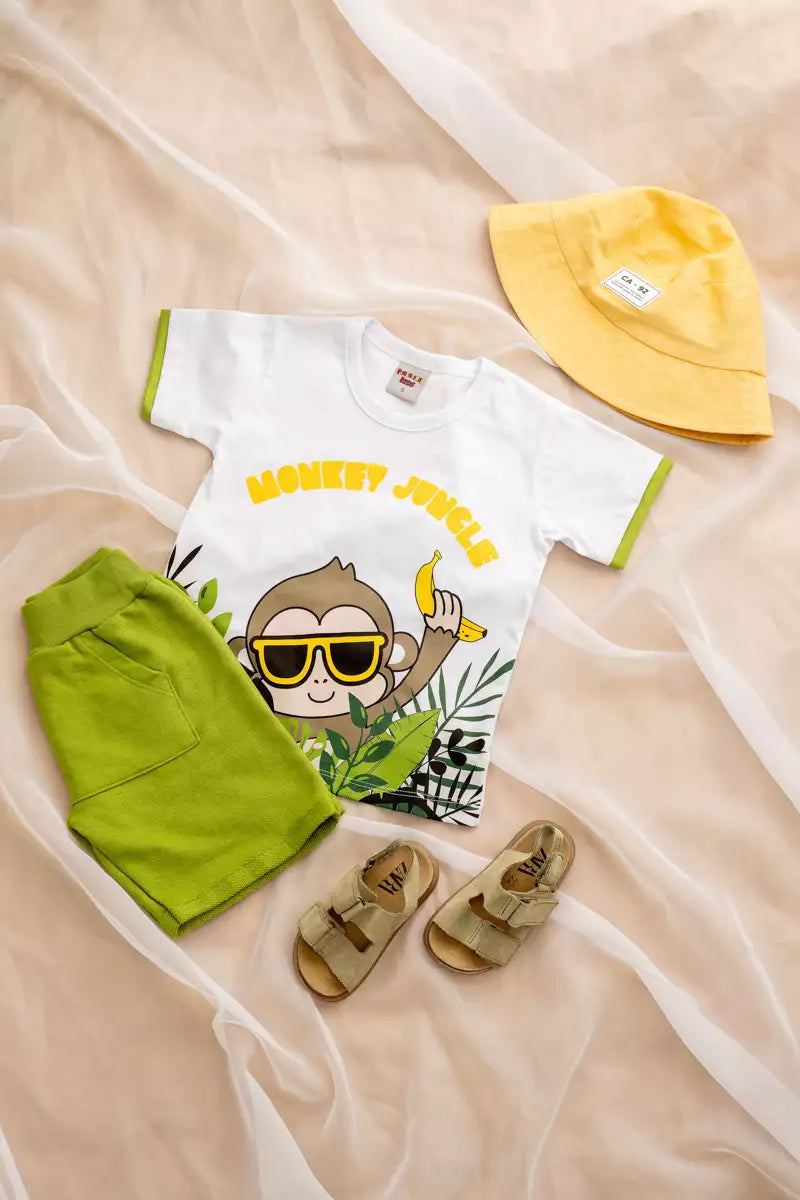 Conjunto de Verão para Menino Macaco Branco