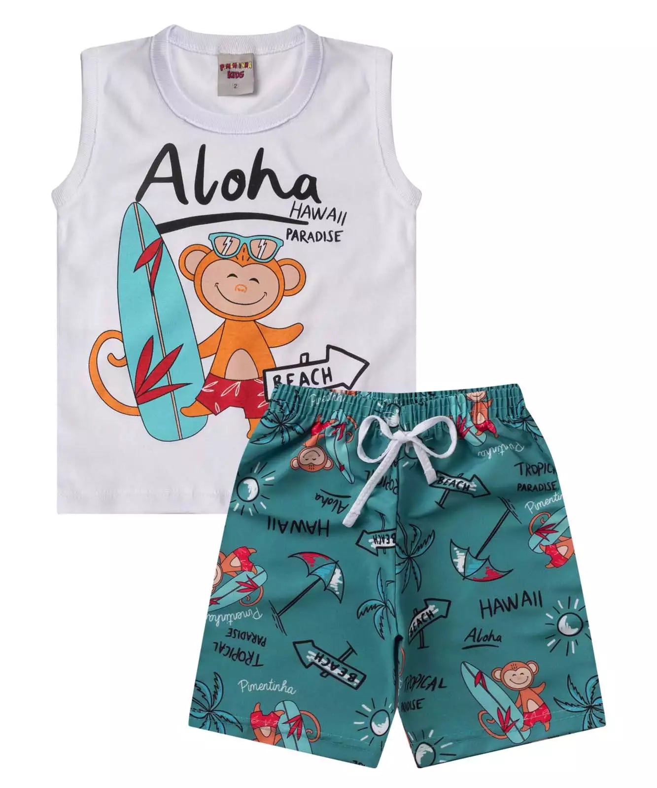 Conjunto de Verão para Menino Macaquinho Branco
