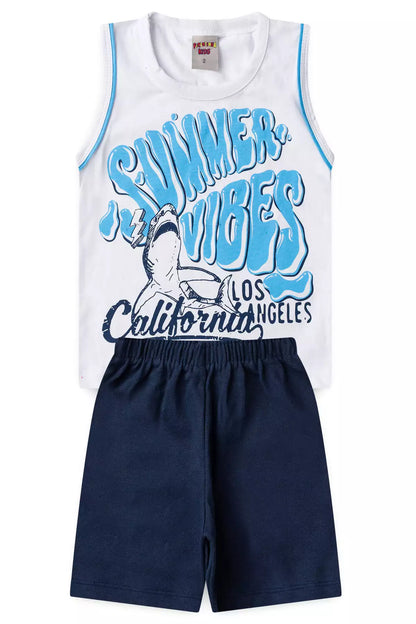 Conjunto de Verão para Menino Shark Surfer Branco