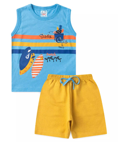 Conjunto de Verão para Menino Surfer Azul