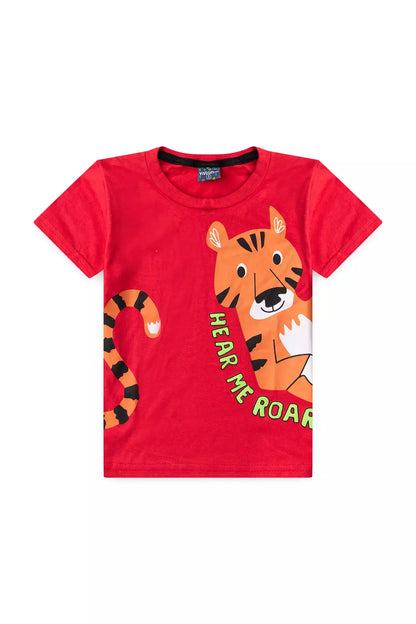 Conjunto de Verão para Menino Tigre no Vermelho