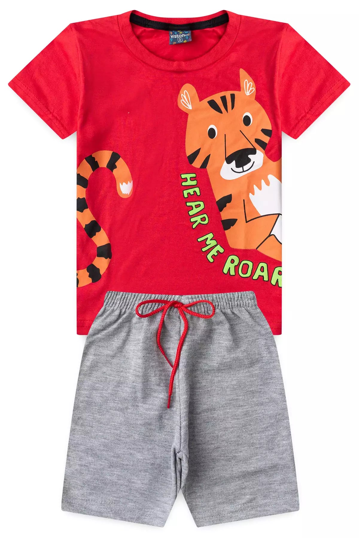 Conjunto de Verão para Menino Tigre no Vermelho