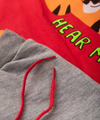 Conjunto de Verão para Menino Tigre no Vermelho