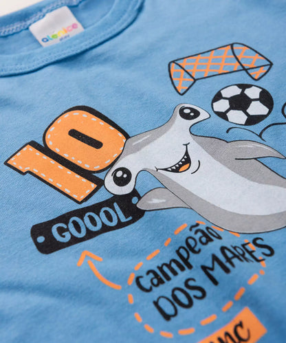 Conjunto de Verão para Menino Tubarão no Azul