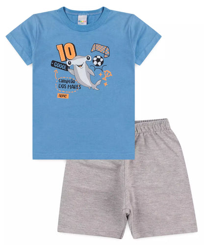Conjunto de Verão para Menino Tubarão no Azul