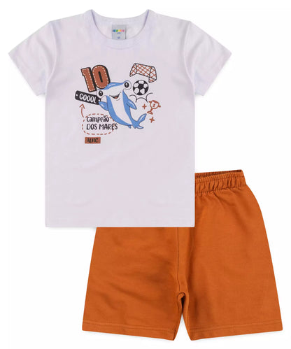 Conjunto de Verão para Menino Tubarão no Branco
