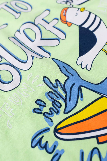 Conjunto de Verão para Menino Tubarão Surf Verde