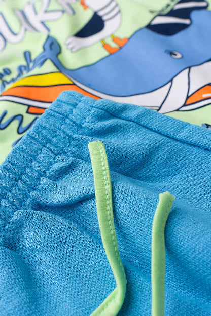 Conjunto de Verão para Menino Tubarão Surf Verde