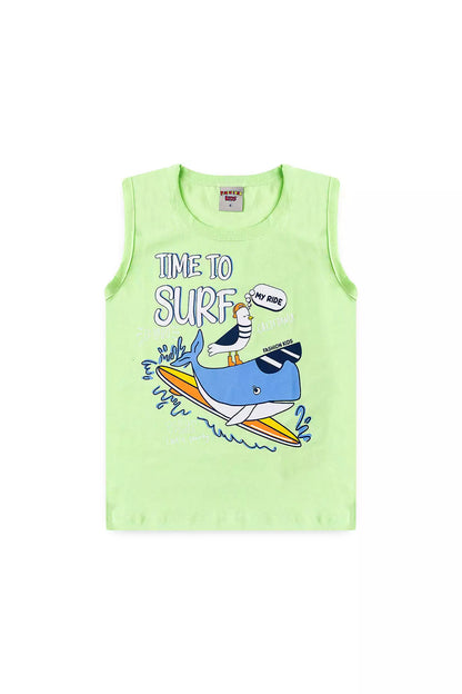 Conjunto de Verão para Menino Tubarão Surf Verde