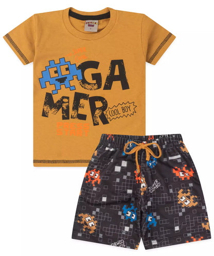 Conjunto de Verão para Menino Vídeo Game Marrom