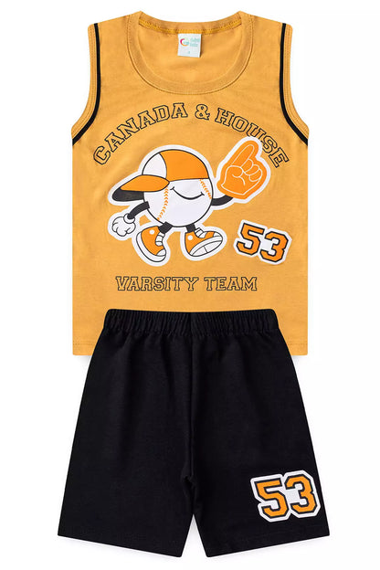 Conjunto de Verão para Menino Varsity Team Marrom