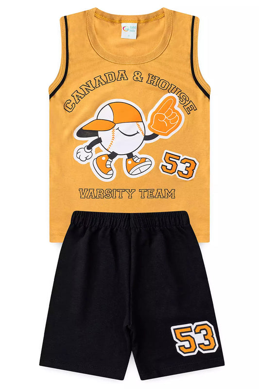 Conjunto de Verão para Menino Varsity Team Marrom