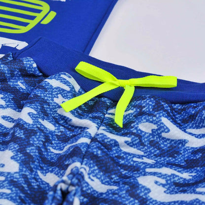 Conjunto Infantil Masculino Regata Azul Estampada e Short Militar