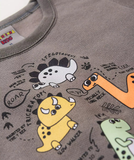 Conjunto Longo para Bebê Menino Dino Cinza