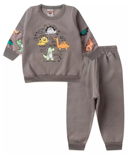 Conjunto Longo para Bebê Menino Dino Cinza