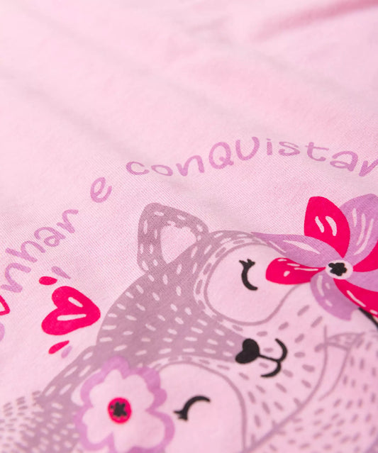 Conjunto Meia Estação para Menina Esquilo Rosa