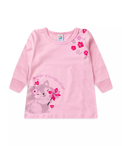 Conjunto Meia Estação para Menina Esquilo Rosa