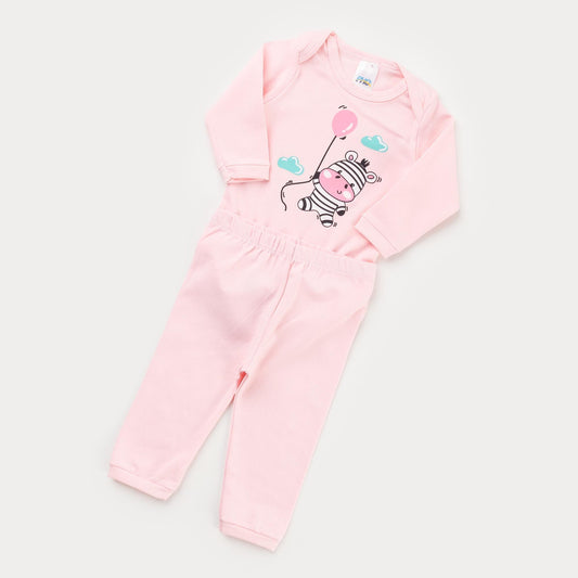Conjunto de Frio Rosa para Bebê Menina Body Manga Longa Zebra e Calça Básica