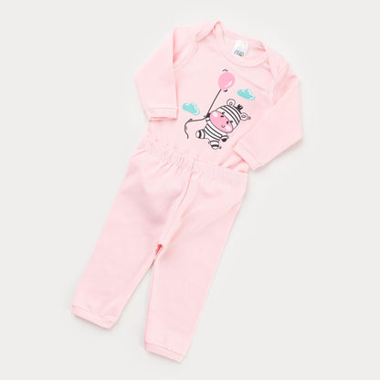 Conjunto de Frio Rosa para Bebê Menina Body Manga Longa Zebra e Calça Básica