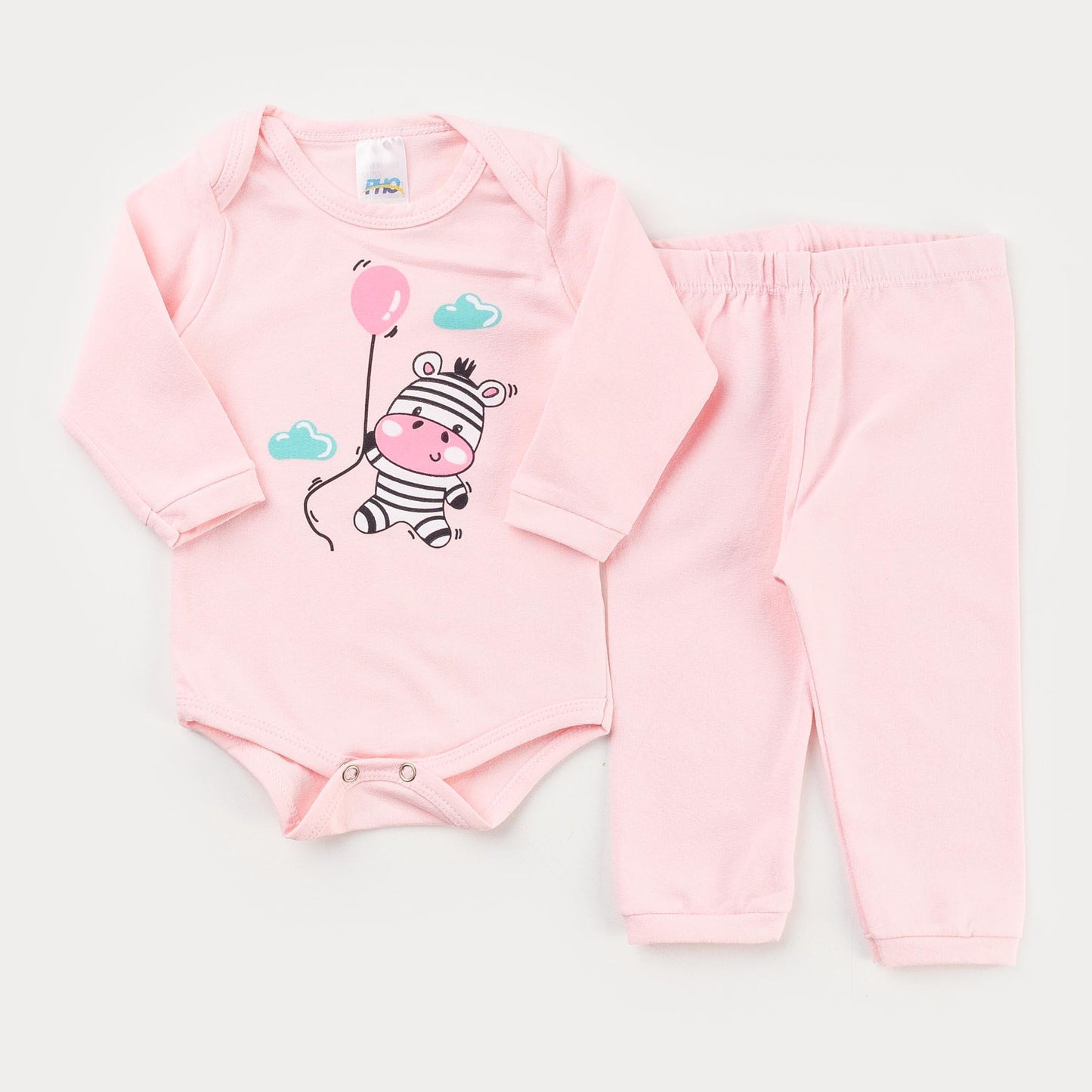 Conjunto de Frio Rosa para Bebê Menina Body Manga Longa Zebra e Calça Básica