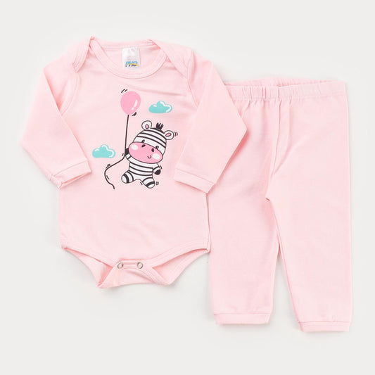 Conjunto de Frio Rosa para Bebê Menina Body Manga Longa Zebra e Calça Básica