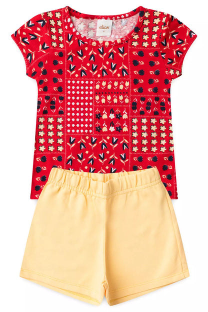 Conjunto Verão para Menina Jardim Divertido Vermelho