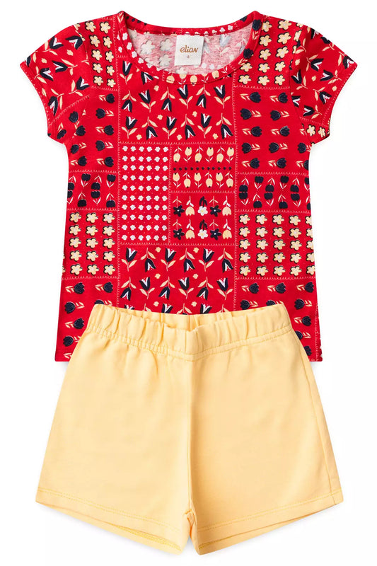 Conjunto Verão para Menina Jardim Divertido Vermelho
