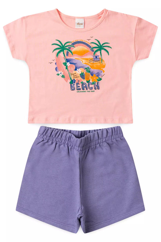 Conjunto Verão para Menina Praia Encantada Salmão