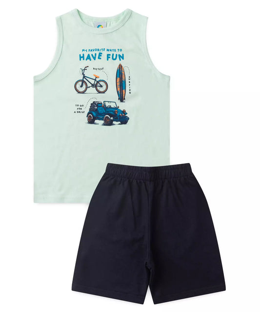 Conjunto Curto Infantil Masculino Bicicleta Verde