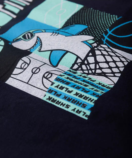 Conjunto Curto Infantil Masculino Tubarão no Marinho