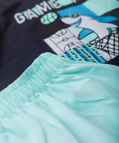 Conjunto Curto Infantil Masculino Tubarão no Marinho