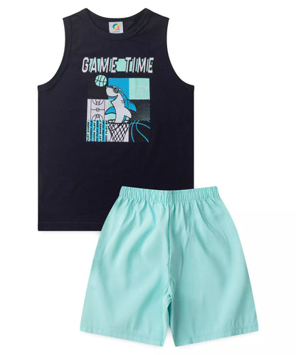 Conjunto Curto Infantil Masculino Tubarão no Marinho