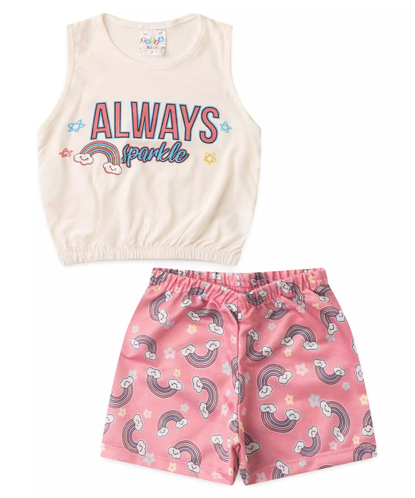 Conjunto Curto para Menina Arco-Íris Marfim