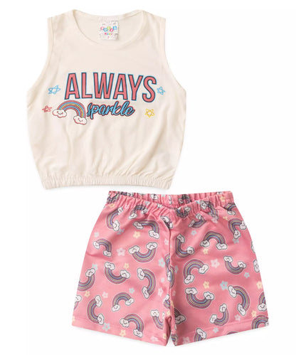 Conjunto Curto para Menina Arco-Íris Marfim