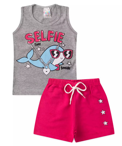 Conjunto Curto para Menina Baleia Mescla